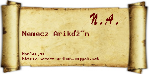 Nemecz Arikán névjegykártya